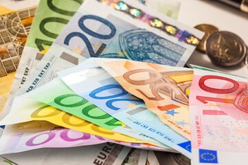 Euro currency money banknotes background.