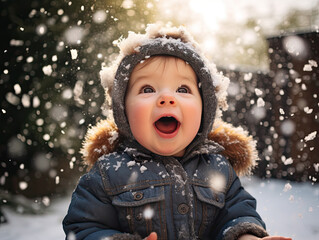 baby at ski trip in snow 