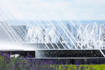 fountains in city center, landscapes, architecture of historical or modern part of metropolis....