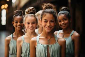 A joyful group of young women stand confidently, showcasing their unique styles and beaming smiles as they embrace the power and beauty of womanhood