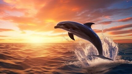 Dolphins at sunset playful sea inhabitants