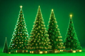christmas tree with stars and decorations, green backdrop