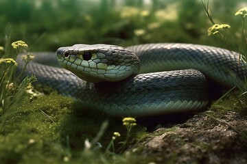 Obraz premium An image of a snake, a reptile with a long and slender body (Generative AI)