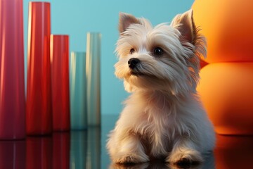 A tiny yorkshire terrier pup sits proudly atop a table, embodying the love and companionship of a cherished pet