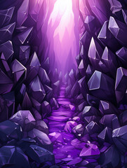 A vibrant purple neon-lit futuristic cave corridor with a deep perspective. Tall vertical, abstract futuristic background.