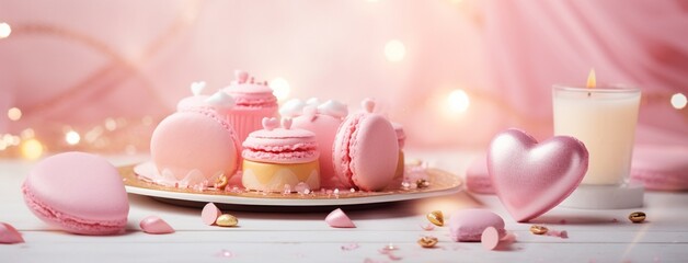 Valentine's Day pink heart sweets and macarons. Food proffession photography