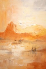 Yellow Desert. In style of impressionism and oil painting. Metaphorical associative card on theme travel or emptiness. Psychological abstract picture. Postcard, wall decoration, book illustration