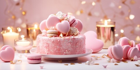 Valentine's Day pink heart sweets and macarons. Food proffession photography