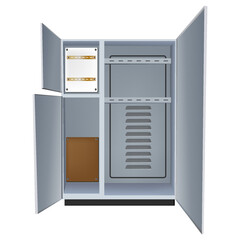 Electrical power switch panel with open door. Isolated vector illustration on white background