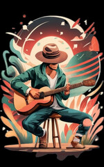 Man in a hat playing acoustic guitar in country style, generative AI