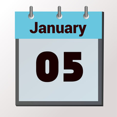 vector calendar page with date January 5, light colors