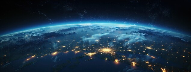 the earth at night from space with lights Generative AI