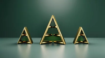 Poster goud Christmas trees abstract, minimalism, green background, copy space. © Natalya