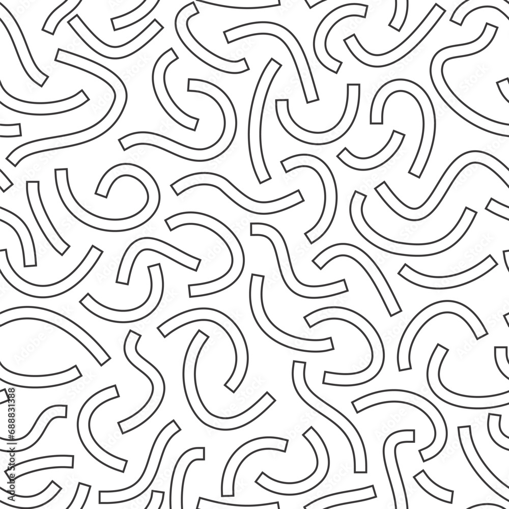 Poster monochrome geometric seamless pattern. black outline curved lines