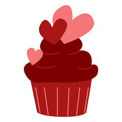 Valentine's day cupcake vector. Valentine's cake, cupcake and sweet dessert, gift elements decoration. Vector illustration cup cake element