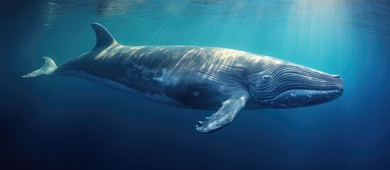 Fototapeta premium The little-known Omura's whale breathes and feeds on plankton in the South Pacific Ocean.