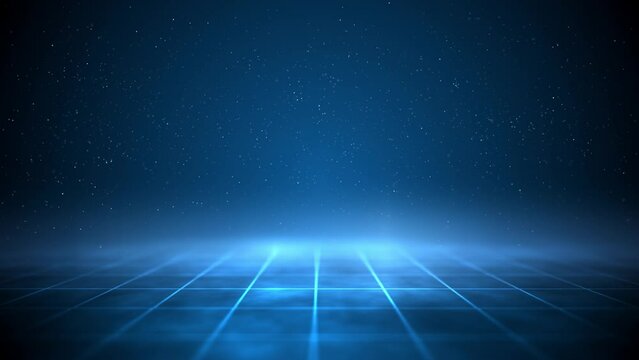 Futuristic digital background in blue color with particles, retro background