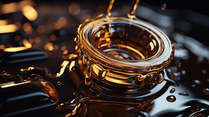 Motor oil in the mechanism of a car engine: care for durability and efficiency. car engine with lubricant oil on repairing. Concept of lubricate motor oil - obrazy, fototapety, plakaty