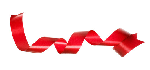 Red ribbon in flying isolated on white, clipping path