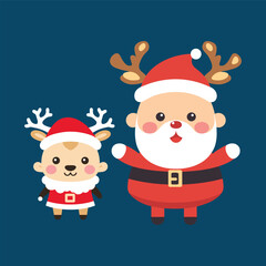 Santa Clause and Reindeer Flat Illustration, Christmas Holidays
