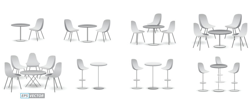 set of realistic trade exhibition chair and table or white blank exhibition kiosk or stand booth corporate commercial. 3D Render
