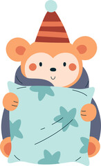 Monkey Wrapped In Blanket With Pillow