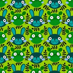 Cartoon retro animals seamless rabbits and bears pattern for wrapping paper and fabrics and linens