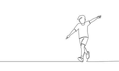 Fototapeta na wymiar Continuous one line running boy. Hands like an airplane. Vector outline illustration