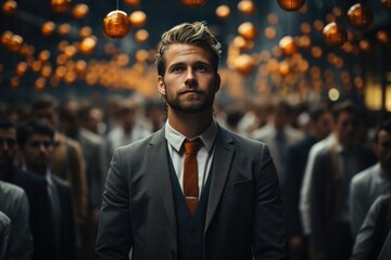 A dignified gentleman, dressed in a tailored suit and blazer, stands confidently indoors, exuding a sense of sophistication and elegance - obrazy, fototapety, plakaty