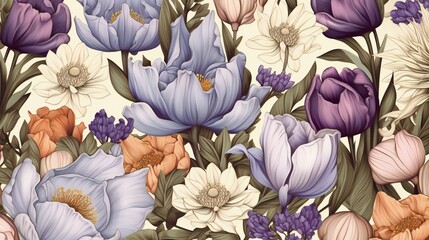 seamless pattern with different kinds of flowers