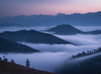 Fototapeta premium Foggy mountains view, Asian typical landscape photography. Outdoors explore and travel vacation concept