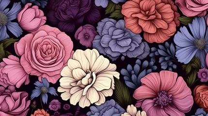 Fototapeten seamless pattern with different kinds of flowers © Amena