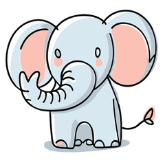 Cute elephant cartoon hand drawn vector illustration. Can be used for t-shirt print, kids wear fashion design, baby shower invitation card.