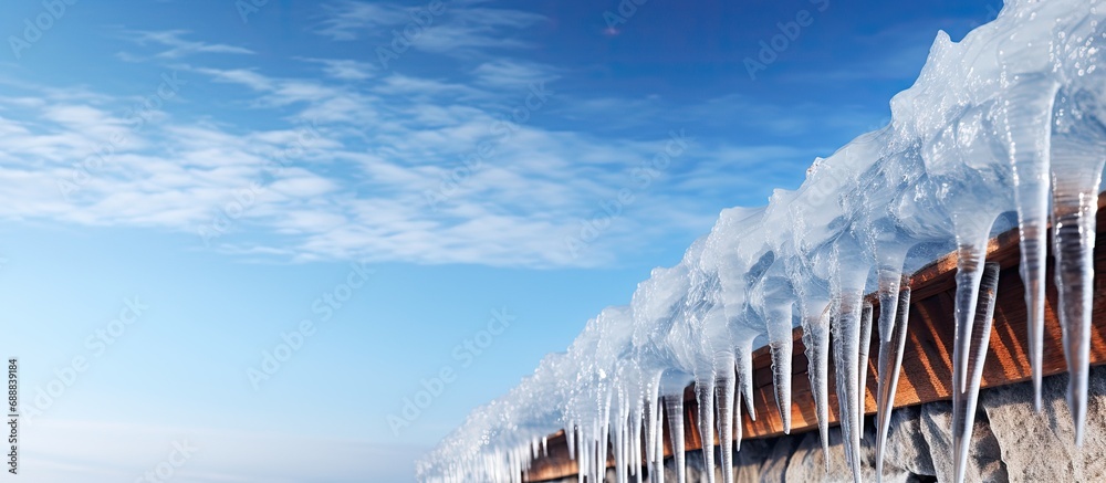 Wall mural Icy formations on roof's edge