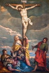 VICENZA, ITALY - NOVEMBER 5, 2023: The painting of Crucifixion in the church Chiesa di Santa Maria...