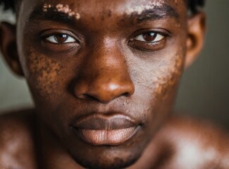 Fototapeta na wymiar Portrait of black man with vitiligo, face closeup