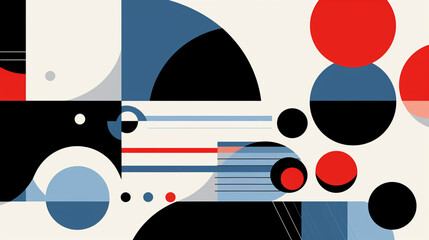 Obraz premium Illustration de différentes formes géométriques et colorées. Multicolore, ronds, lignes. Espace pour conception et création graphique.