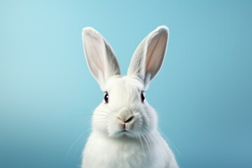 Close-up studio portrait of a rabbit. Background with selective focus and copy space