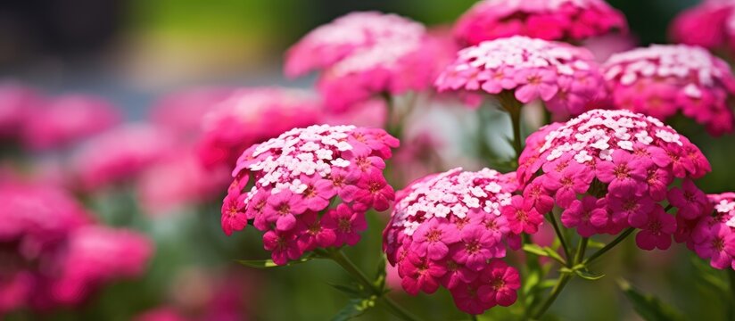 Cerise queen achillea millefolium, a native Dutch garden plant with pink flowers.