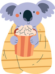 Koala Wrapped In Blanket With Popcorn