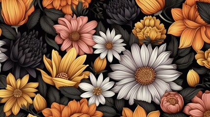 seamless pattern with different kinds of flowers