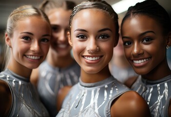 Multiethnic group of  female college art dancers