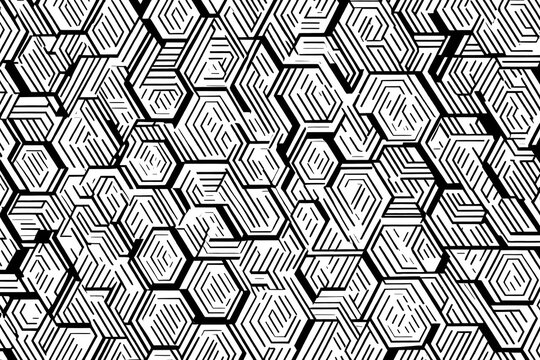 white background with black hexagonal lines