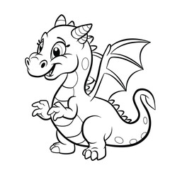 happy small dragon cartoon, line art, coloring