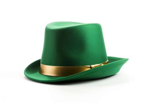 Positioned on a clean white background, a leprechaun hat becomes a visual delight, symbolizing the playful charm and cultural significance of St. Patrick's Day festivities