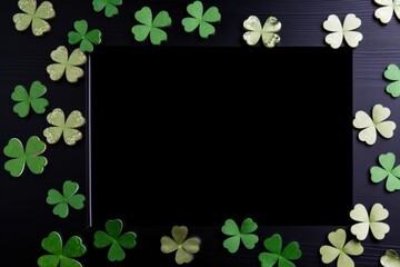 A captivating frame of clover leaves against a black canvas adds a touch of Irish charm to your design, perfectly capturing the spirit of St. Patrick's Day