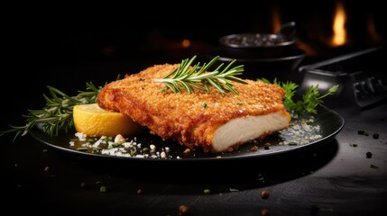 Traditional Polish Chop, Breaded Cutlet, Roasted Pork Steak in Breadcrumbs with Fresh Cabbage Salads - obrazy, fototapety, plakaty