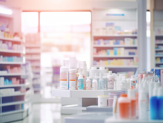 Drug store, interior of drug store, out of focus, bokeh