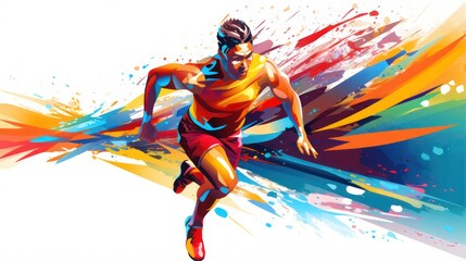 Watercolor illustration of athlete running a marathon, sports activity.