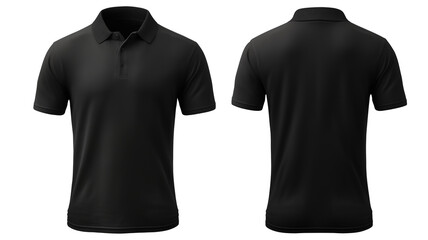 Blank black front and back polo T-Shirts Mockup template isolated on transparent background,	polo shirt design presentation for print.
